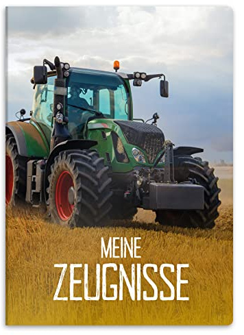 itenga Carpeta de certificados con diseño DIN A4, estable carpeta para documentos, 20 fundas estables, para niños, jóvenes, estudiantes, niñas, niños (motivo de tractor en el campo)