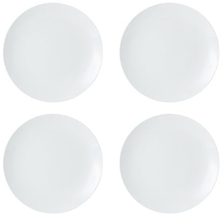 Mikasa Chalk Ensemble d'assiettes à dîner en porcelaine 4 pièces, 4x assiettes à dîner en porcelaine blanche pour tous les jours et les occasions, 27cm - Résiste au micro-ondes et au lave-vaisselle