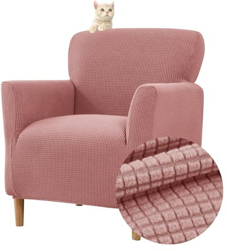 Highdi Housse de Fauteuil Extensible 1 Place, Jacquard Housse de Fauteuil Club Couverture de Fauteuil Chesterfield Lavable Protecteur de Fauteuil pour Salon Tub Chair Canapé (Rose)