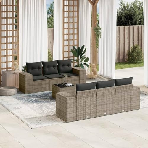 SECOLI Conjunto de muebles de jardín de ratán con espacio de almacenamiento, XXL, muebles de terraza, sofá de salón, grupo de asientos de ratán, muebles de esquina, juego de muebles de balcón, color
