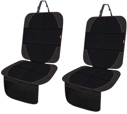 MORROLS Juego de 2 Protectores de Asiento de Coche de Cuero para niños, con Fondo Antideslizante, Impermeables, Grandes Bolsillos de Malla de Cuero y Tela, para SUV, sedán, Maletero