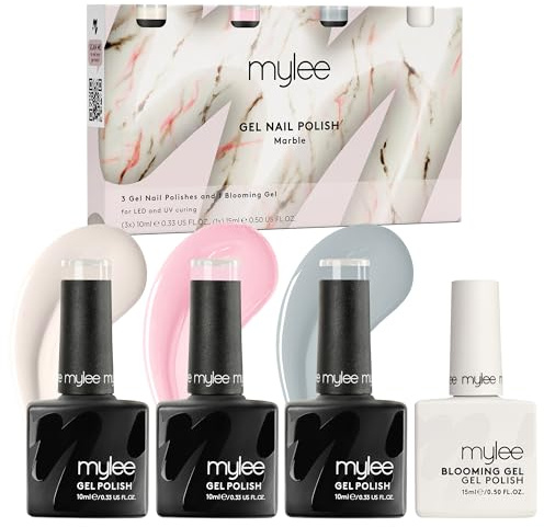 Mylee Marble Quad, Create Easy Marble Effect Watercolour Nail Art With 3 x 10ml Gel Polish Shades & 1 x 15ml Blooming Gel, UV/LED Soak-Off Manicure for Salon & Home Use - Long Lasting & Easy to Apply