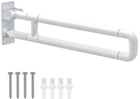 Ovshnrr 75cm Barra Minusvalidos Baño, Barra de Apoyo para Inodoro Barra de Seguridad Baño Inoxidable Antideslizantes Puede soportar 300-350 kg para Ancianos,Embarazadas y Discapacitados (White, 75cm)
