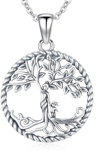Friggem Collar Árbol de la Vida, Colgante de plata de ley 925 Árbol genealógico de madre e hijo y Collar Colgante Mujer hipoalergénico,Regalos de joyería para mujeres Madres Hijas
