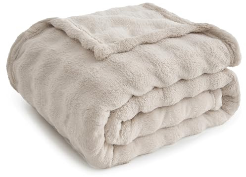 Topfinel Coperta Pile Matrimoniale,Plaid Termica Pelosa Morbida,Calda e Confortevole,OEKO-TEX,Adatta per l’uso Moderno Estivo su Divano, Letto e Durante il Picnic,Beige,220 x 240 CM