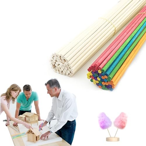 WOUYTPE 100 Piezas Palitos de Madera, Varillas Redondas de Madera, Varillas de Maderas para Manualidades, 20 cm, Mezcla Multicolor, Apto para Piruletas, Porta Lápices, Modelismo, Manualidades, etc