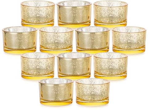 Staymoment Teelichthalter Gold Teelichtgläser Kerzengläser: 12 Stück Windlicht Klein Deko Gold Teelichter Windlichter Glas Tischdeko Hochzeit Weihnachten Adventskranz