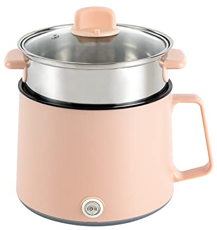 Pentola elettrica portatile, 1,7 l, doppio controllo della potenza, mini padella elettrica antiaderente, con coperchio in vetro, antiaderente, pentola con vapore, per casa, ufficio, dormitorio (rosa)