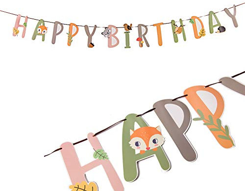 SUNBEAUTY Cartoon Happy Birthday Banner Tiere Geburtstag Party Dekoration Dschungel Partydeko Kinder Geburtstag Safari Dekoration Wald Tier Party(Girlande) Zur Junge Mädchen Foto