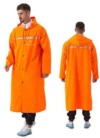 iOutdoor Products Poncho de lluvia premium con capucha con cordón, manga larga, impermeable y con cinta reflectante, ligero, duradero, para ciclismo, camping, senderismo 3XL(181-190CM) naranja