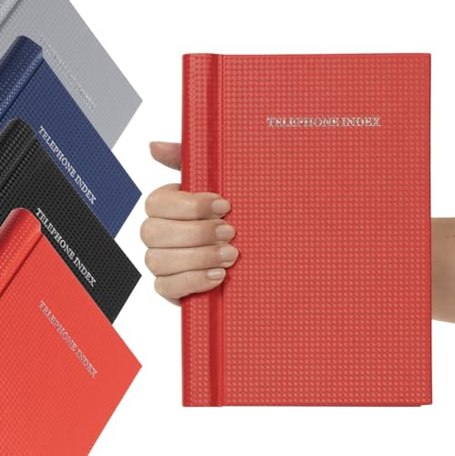 Telefonadressbok A-Z index hårt baksidesskydd A5 adressbok (röd spiral)