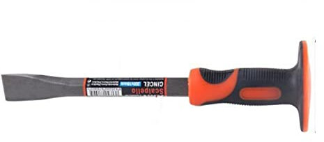 Cincel de albañil con protector 300 x 18 mm, cortafrios para piedra, azulejos, mamposteria, 30 x 9 x 9 cm