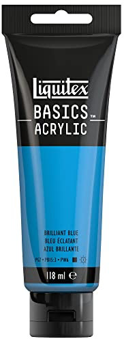 Liquitex 8870065 Basics - Peinture acrylique, peinture artistique monopigmentée, résistante à la lumière, qualité archive, finition satinée, tube de 118 ml - Bleu Eclatant