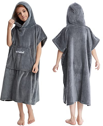Hiturbo Barn ombytesrock handduk poncho badrock med huva för stranden, simning, surfing grå