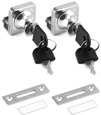 QWORK 2 Piezas cerradura puerta cristal, Cerradura para Vitrina de Vidrio, cerradura armario con 4 llaves,para puertas de vidrio, armarios