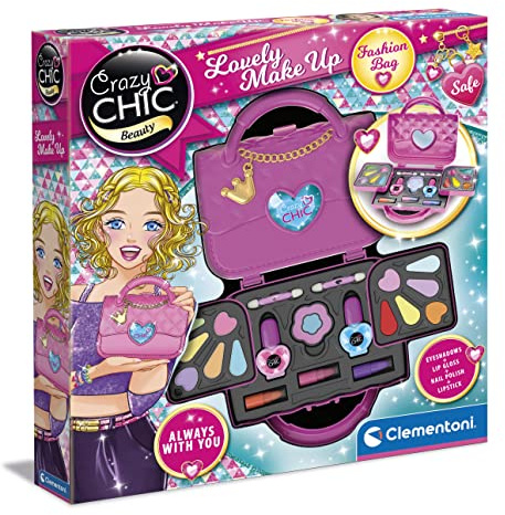 Clementoni Crazy Chic - Lovely Make Up Bag, Cofanetto Trucchi Bambine 6+ Anni, Trousse Portatile con Set di Cosmetici e Smalti Sicuri per Bambine, Idea Regalo, 18743