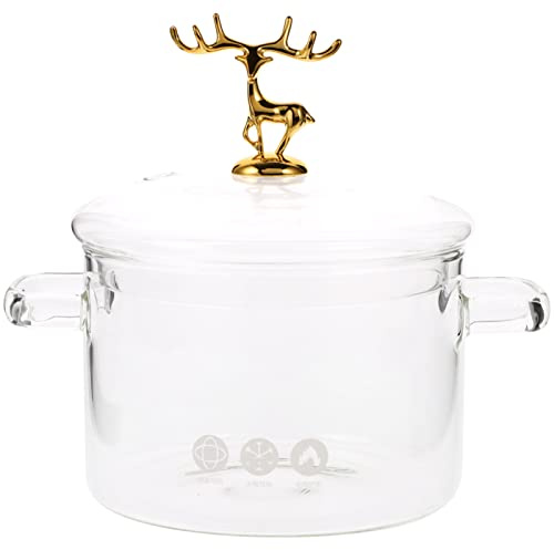 GANAZONO High Borosilicate Glass Soup Pot 1.5L with Elk Style Lid Non-Slip Handles Heat Resistant Clear Stew Pot for Kitchen Cooking and Simmering