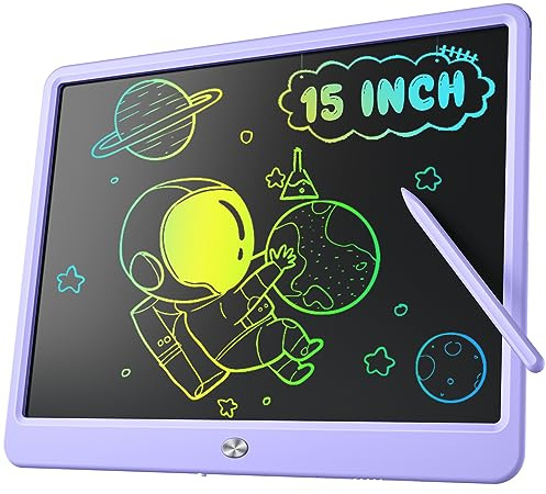 LCD Writing Tablet for Kids, Kidopire 15 Inch Large Screen Doodle Board, Colorful Drawing Writing Board Tablet Kids Age 3-12+ Birthday Erasable Drawing Pad Message Practice Note Learning Toys, Purple