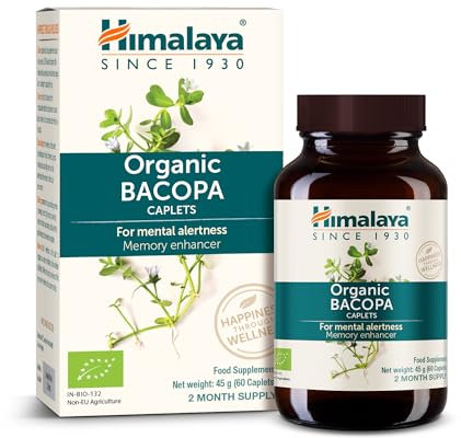 Himalaya Bio Bacopa (Brahmi) Monnieri Nootropisches Kräuterergänzungsmittel, geistige Wachsamkeit, unterstützt Ruhe, Gedächtnis, Kognition, zertifiziert biologisch, gentechnikfrei, 60-Tage-Versorgung