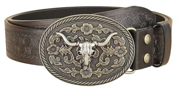 Verdusa Women's Vintage Western Leather Buckle Belt Coffee Brown Suit Waistline 29″-33″