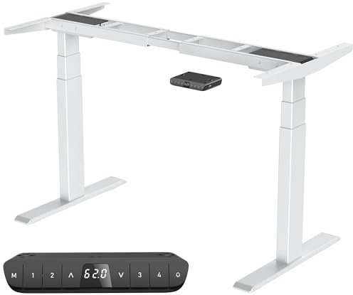 Super Solu Elektrisch höhenverstellbarer Schreibtisch Gestell, 2 Motoren, 135 kg Tragfähigkeit, 62-127 cm Höhenverstellung, schnelle Montage, 4 Speicherhöhen, 2 USB-Anschlüsse (Weiß)
