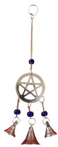 Indian Consigners Small Witchcraft Altar Brass Wind Chime Bell Home Decor Alter Hanging (Pentagram Bell)