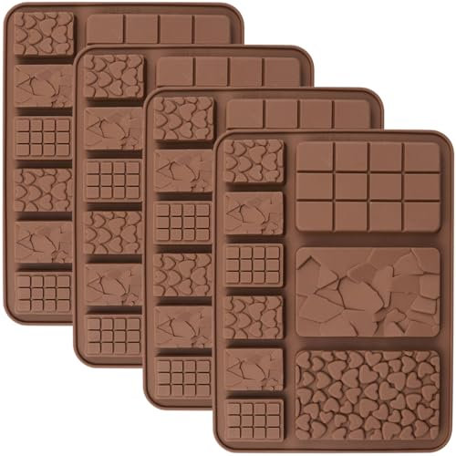 YXHZVON Set di 4 Stampo in silicone Forma di Piastra, Stampo per Cioccolato, Stampi per Caramelle Riutilizzabili, per Cioccolatini, Cialde, Biscotti, Gelatine, Fudge (marrone)