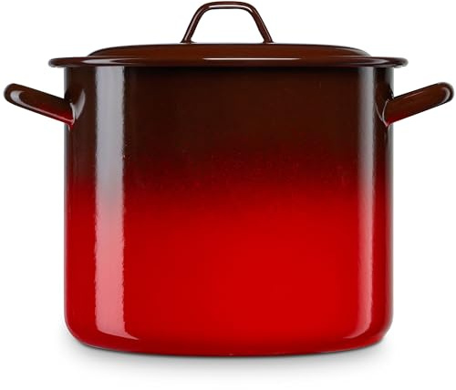 briebe Cocotte haute cuisine à induction 28 cm, grande casserole 13 L avec couvercle en acier émaillé vitrifié, compatible vitrocéramique, feu, gaz, four, Ignea Vintage rouge