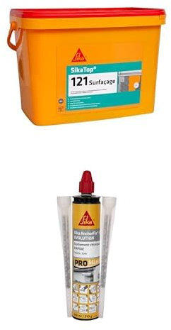 SIKA - Mortier pour imperméabilisation, réparation et collage - Kit prédosé bicomposant 10,7kg - Gris + Scellement chimique à prise rapide - Fixation d'objets lourds - Int/Ext - Ton pierre - 300ml