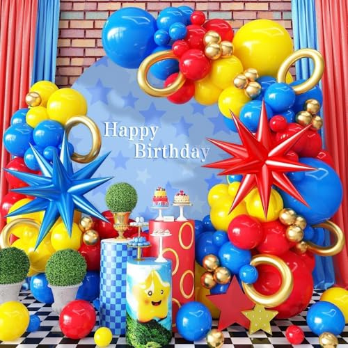126 palloncini Ghirlanda a forma di riccio, rosso, blu, giallo, oro, in lattice, per bambini, decorazione di compleanno, per feste di compleanno