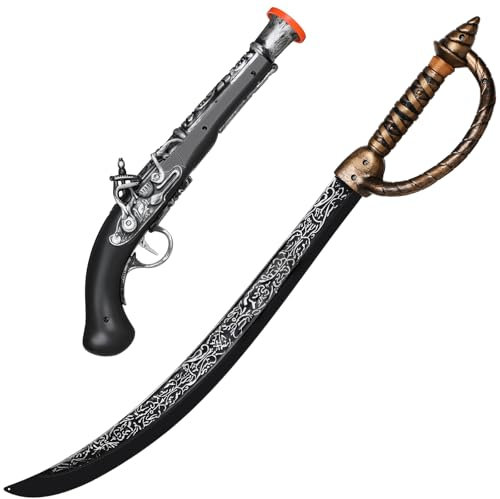 2 Stück Piraten Schwert Satz for Kinder Lang Plastik Schwert Piraten Captain Zubehör Pirate Kostüm Accessoires for Karneval,Halloween,Fasching,Mottoparty