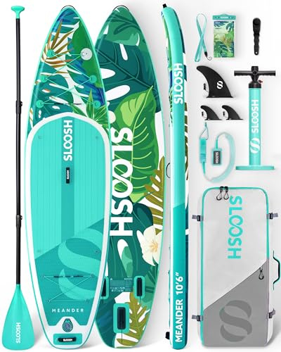 SLOOSH Inflatable Stand Up Paddle Board, 10'6 Inflatable Paddle Boards with Premium Accessories, Non-Slip EVA Deck, Ultra-Light Carry Bag Pump, Meander SUP for Youth & Adults, Tropical Emerald