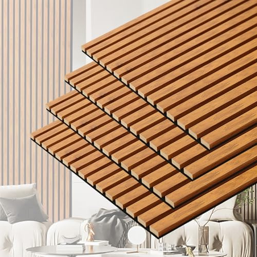 Taaizau 3D Slat Acoustic Wall Panels with Wood Finish Accent, 4 Pack Sound Absorbing Paneling for Studio, Office, Living Room, Bedroom Interior Decor (Natural Walnut, 48''L x 24''W)