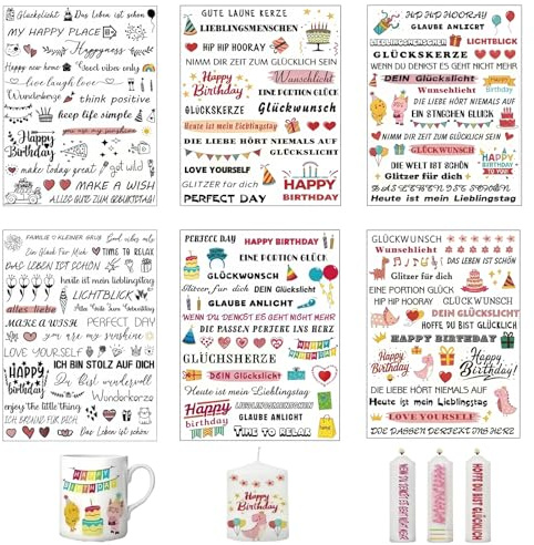 Ymoryiyi 6 accesorios para velas de cumpleaños, papel deslizante, velas, impresión de transferencia de agua, para regalo de bricolaje, velas para decoración de velas, lámina de cumpleaños