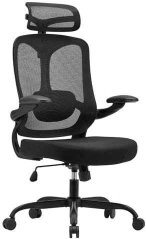Magic Life Silla de Oficina Ergonómica, Silla de Escritorio con Reposacabezas Ajustable para Oficina en Casa, Silla Giratoria de Malla Ajustable (Negro)