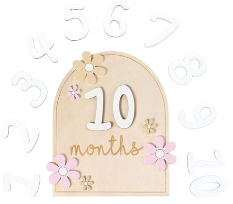IKOPFLN Tarjetas de hitos mensuales para bebés con puntos de pegamento, estilo floral, hitos de madera, accesorios para fotos de recién nacidos, registro de crecimiento de 0 a 12 meses, 1 pieza