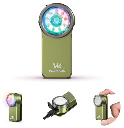 Wurkkos HD03 Mini Torcia Compatta a Clip, 680 Lumen Torcia Led Ricaricabile, 3 Modalità di illuminazione spot, flood e RGB,IPX6 Impermeabile per Campeggio Escursionismo e Alpinismo - Green