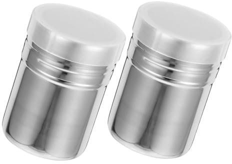 Healifty 2pcs Stainless Steel Powder Dispenser Fine Mesh Shaker Lid for Cappuccino Latte Baking Use Sugar Cocoa Flour Shaker