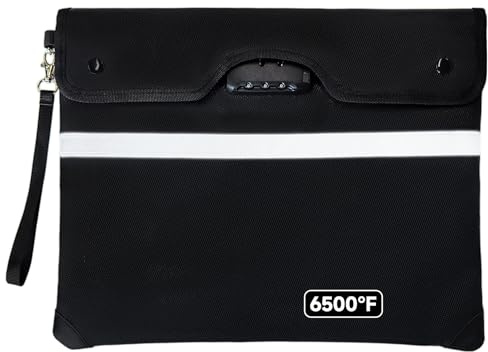Upgraded 6500°F Fireproof Document Bag with Lock, Waterproof 9-Layer Heat Insulated | Dual-Liner Card Slot Money Bag with Zipper/Reflective Strip for Passport, Important Paper, Cash(15 x 12In)