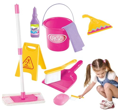 Set di pulizia per bambini piccoli, set di pulizia per la casa | Set di pulizia giocattolo include scopa, scopa, spazzola, paletta, secchio, segnale di avvertimento, giocattolo STEM per bambini dai 3