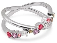 SINGULARU - Anillo Estellar Cross. Latón con Baño en Rodio y Circonita. Joyas Para Mujer. Talla 10-18.