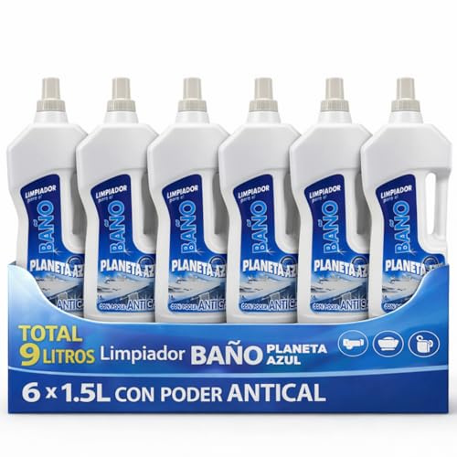Gel limpiador de baño, Limpiador Antical para baño, Producto liquido para limpieza Baño y WC, desinfectante antibacterias sin lejía, Apto para WC, azulejos y suelo, Contiene 6 Botellas de 1.50 Litros