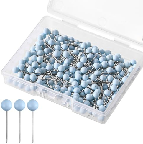 XIHIRCD 200uds Chinchetas, Chinchetas Redondas para Mapas Chincheta Pequeña Pulgar para Tablero de Corcho Tablón de Anuncios Fotos Oficina Hogar Escuela Manualidades (Azul Claro)
