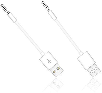Cable USB CERRXIAN, 10,5 cm de longitud, 3,5 mm 2 en 1 cargador USB y cable de datos SYNC para Apple iPod Shuffle 3ª / 4ª / 5ª / 6ª / 7ª generación (2 PAQUETE-Blanco)