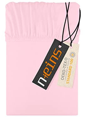 npluseins Jersey Spannbettlaken aus 100% Baumwolle - in 22 Farben - in 6 Größen, ca. 90-100 x 200 cm, rosa
