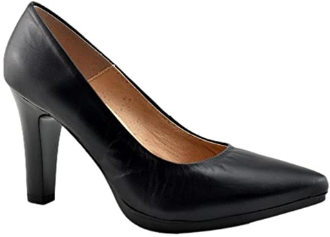 CHAMBY - Zapato Tipo SALÓN DE Piel con Planta Acolchada Y Plataforma DE Goma Flexible 231962 Cuero Mujer Color: Negro Talla: 40