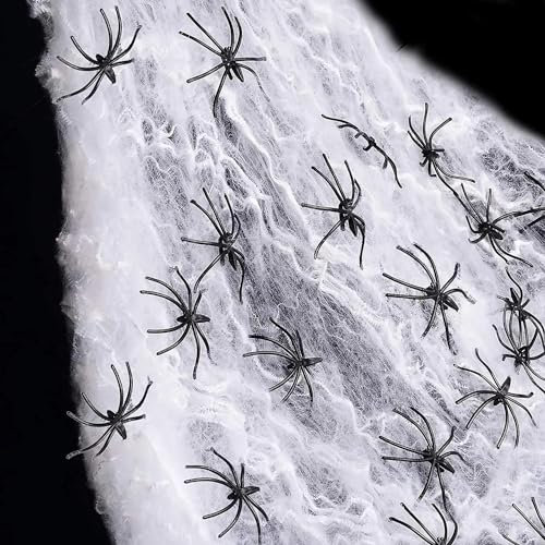 ZHOUHON Ragnatela di Halloween, 100g Ragnatela Halloween Decorazione con 60 Finti Halloween Ragni, Halloween di Ragnatela Estensibile, Ragnatela Bianca Spettrale