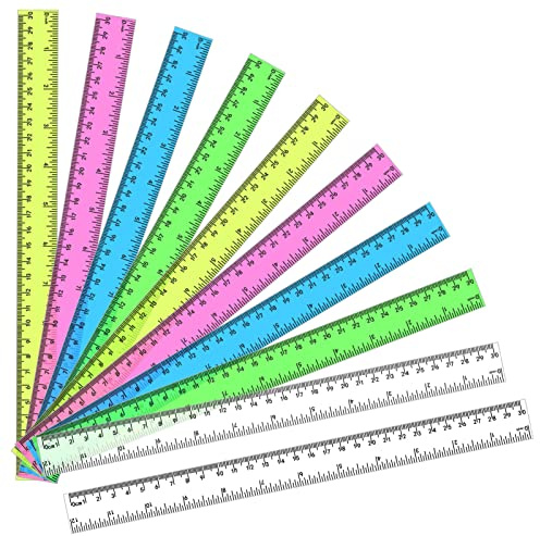 Pinenuts 10pcs Plastic Straight 30cm Ruler - 30cm & 12 Inches Shatter Resistant Multipack Measuring Tool for Students & Office