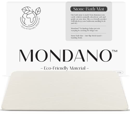 Mondano Stone Bath Mat, Diatomaceous Earth Shower Non Slip Bathroom Mat Quick Dry Stone Mat, Stone Dish Drying Mat, Stone Bath Mats for Bathroom, Diatomaceous Earth Hard Rug (Pebble White)