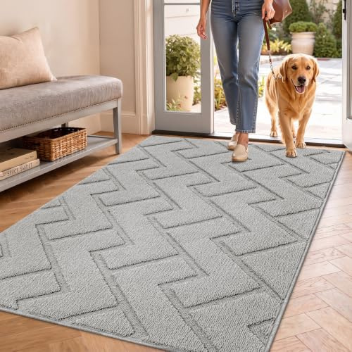 Biscpro Door Mat, 90x150cm DoorMat Indoor Washable, Doormat Indoor Dirt Trapper Non-slip,Absorbent Inside Entrance Rug Mat for Entryway,Patio,Garden,Laundry Room,Pets - Light Grey